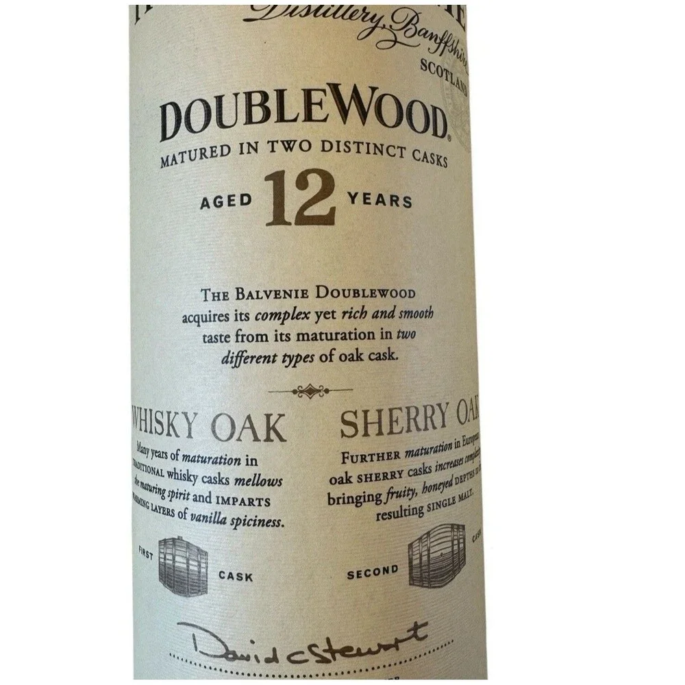 Balvenie DoubleWood 12 Year Single Malt Scotch Whisky - Empty Bottle,Tube + Cork